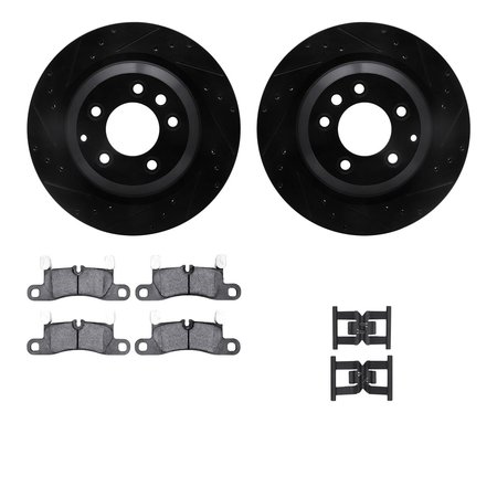 DYNAMIC FRICTION CO 8312-02017, Rotors-Drilled, Slotted-BLK w/ 3000 Series Ceramic Brake Pads incl. Hardware, Zinc Coat 8312-02017